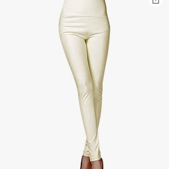 White faux leather leggings! BRAND NEW size Small/ Medium!! Still in package! - Picture 1 of 3